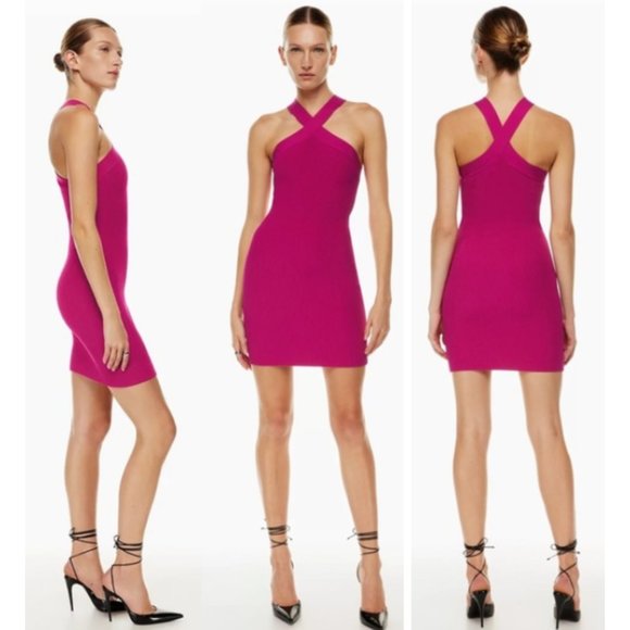 Babaton Aritzia Sculpt Knit Ribbed Dress in Eros Pink Medium - Picture 1 of 14